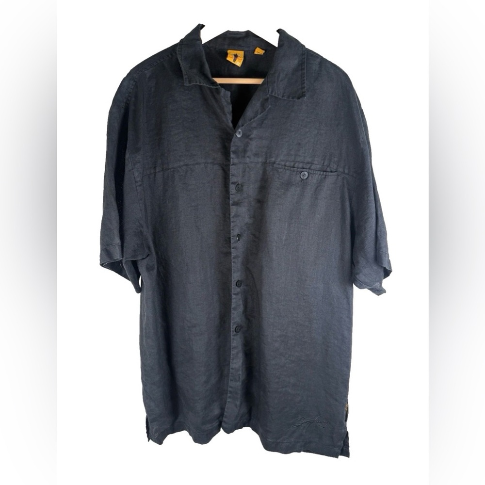 Steve Harvey Men's 100% Linen Shirt Black Short Sleeveโ 3XL EUC Resort Beach